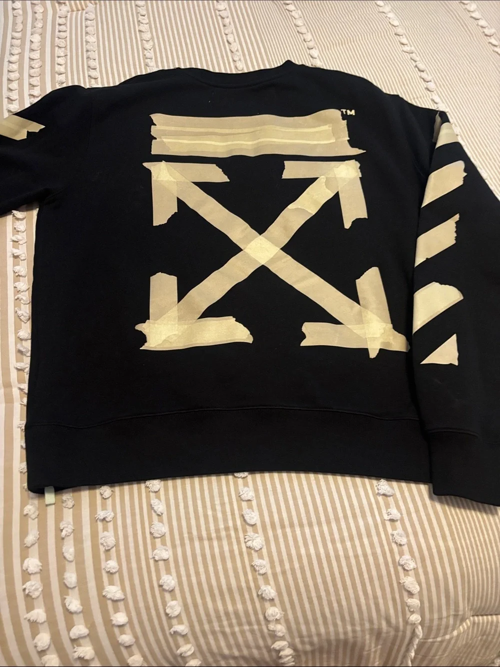 Off-White Black Crewneck with Beige Tape Chevron Details